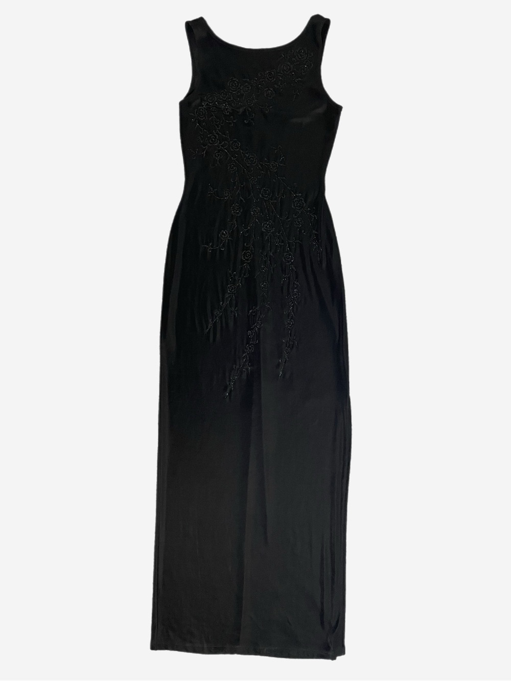 Vintage 90s Per Seption Black floral beaded maxi dress formal stretch XS/S - Picture 8 of 12